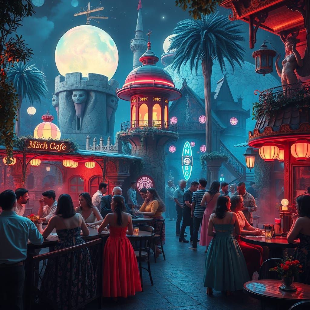 Utopian Gathering in Surrealist NightCafe