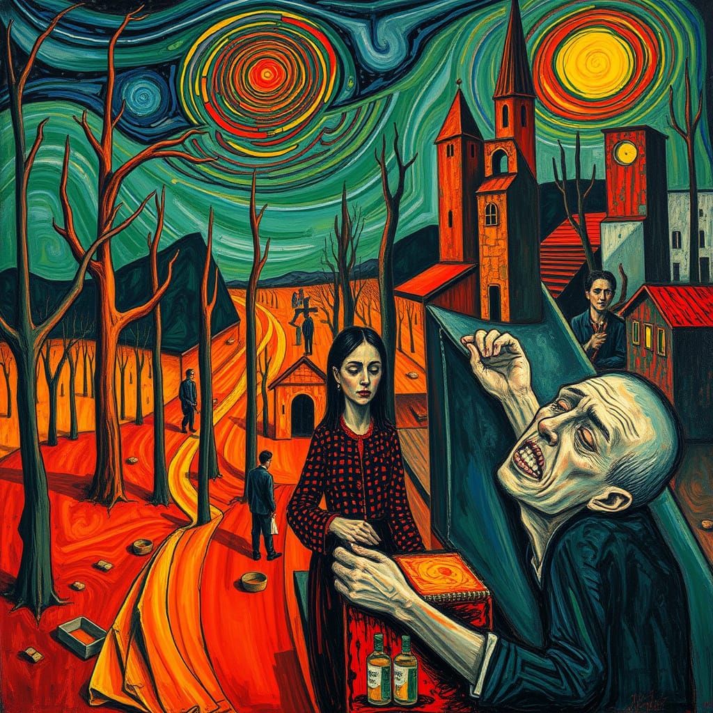 Intense Human Emotion in Distorted European Expressionist La...