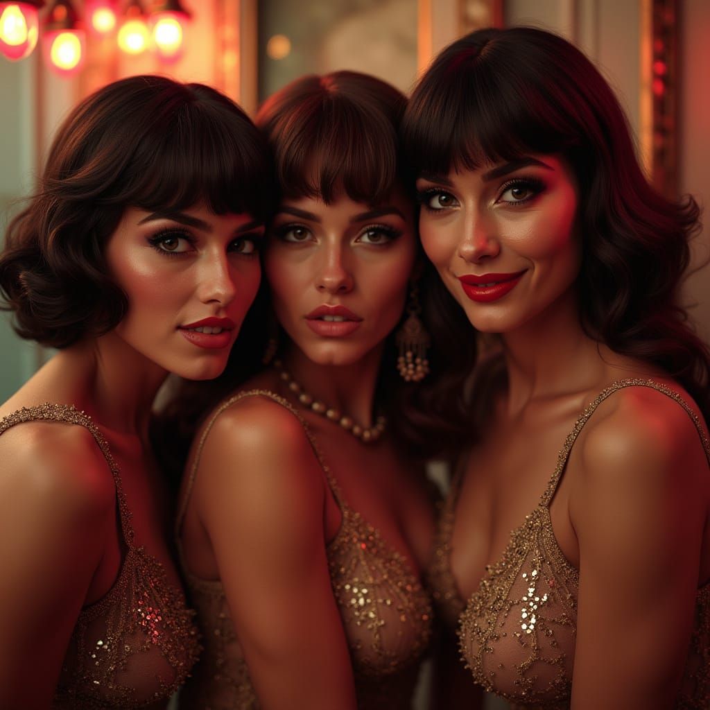 Seductive Go-Go Dancers in Art Nouveau Cinematic Style