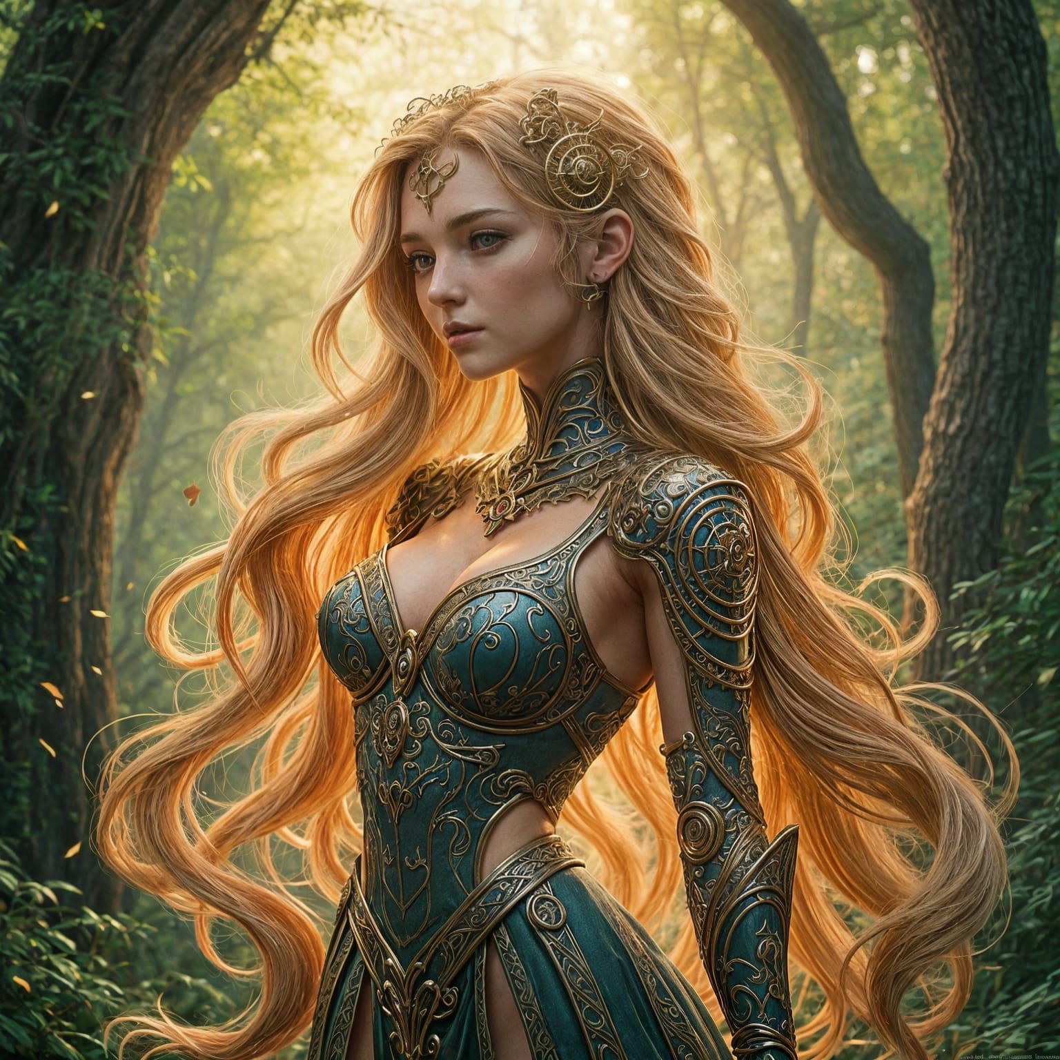 Cyborg Viking Queen in Art Nouveau Style