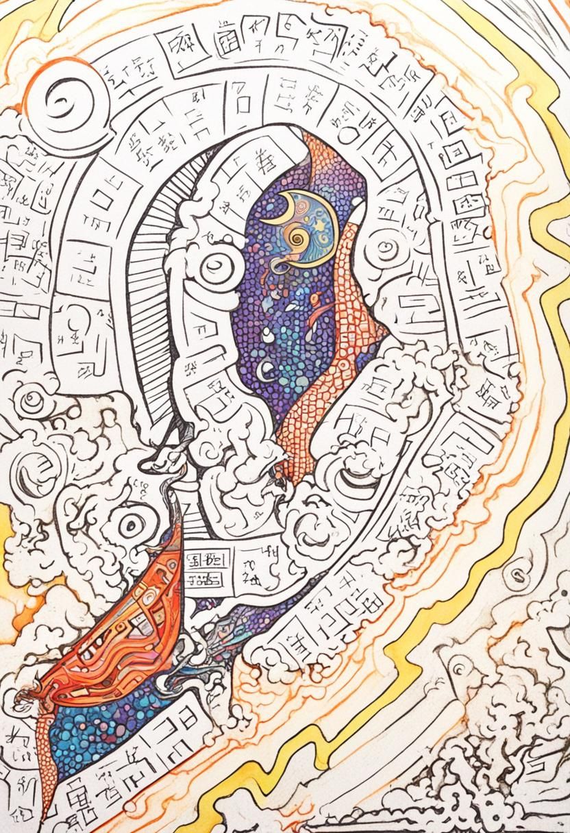 Psychedelic Kanji Cipher Drawing with Masked Figures