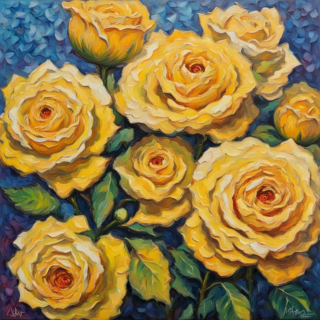 Yellow Rose Impasto Painting in Expressionist Style