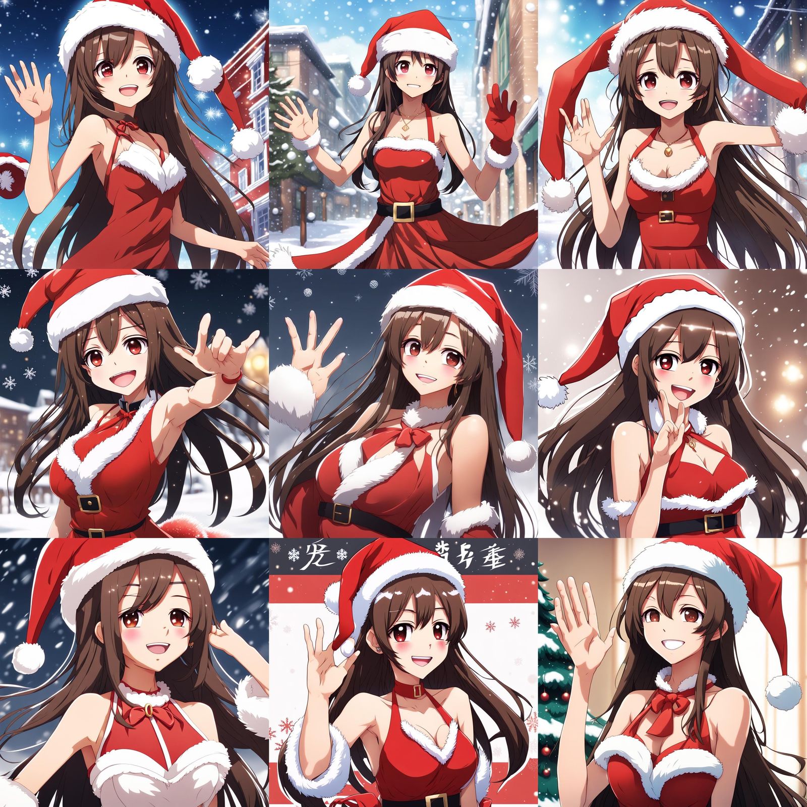 Anime Girl with Santa Hat in Manga Style