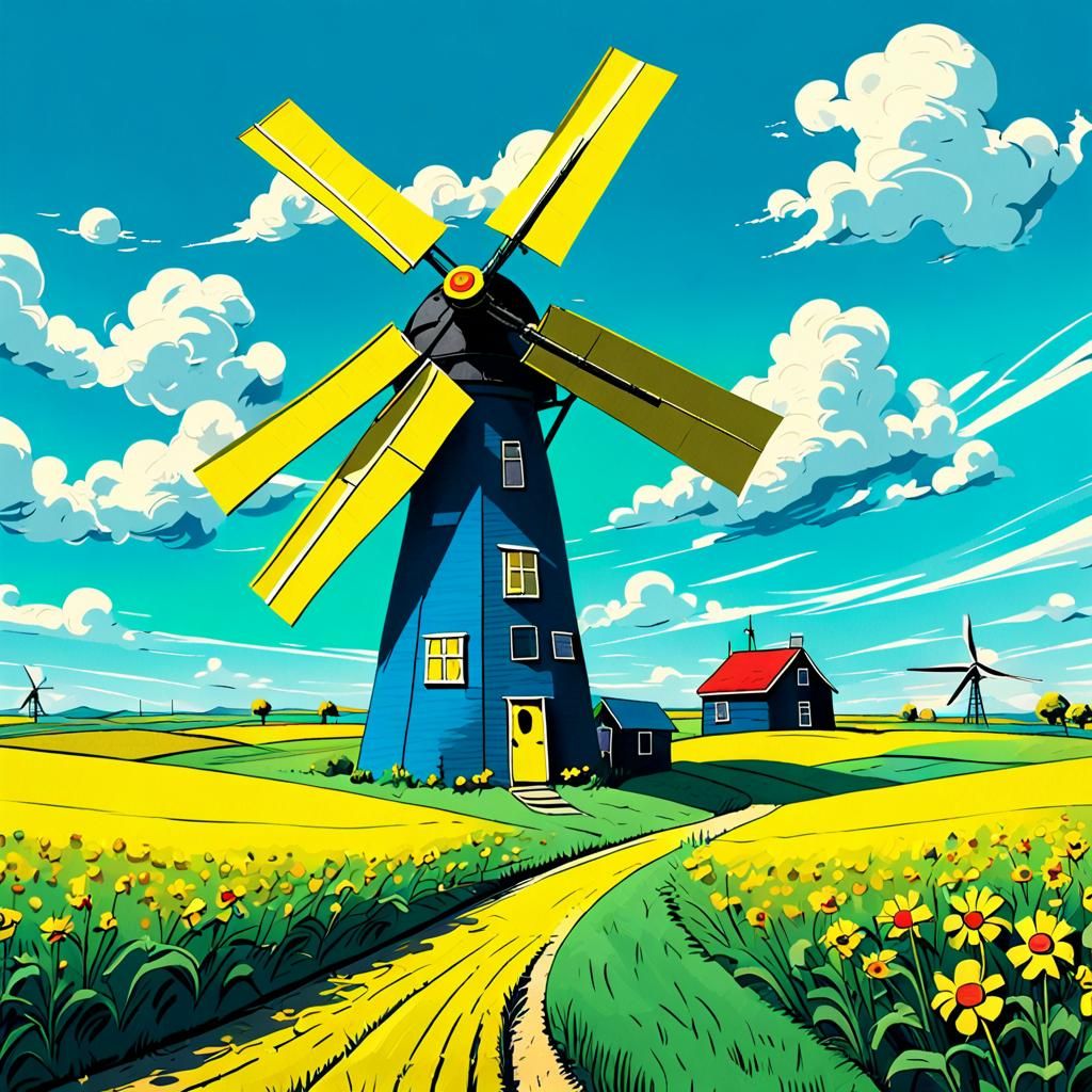 Whimsical Windmill in Retro Sitcom Style