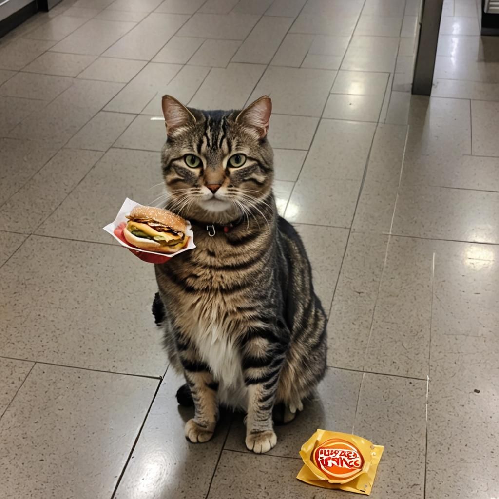 Cat Selling Food at Burger King