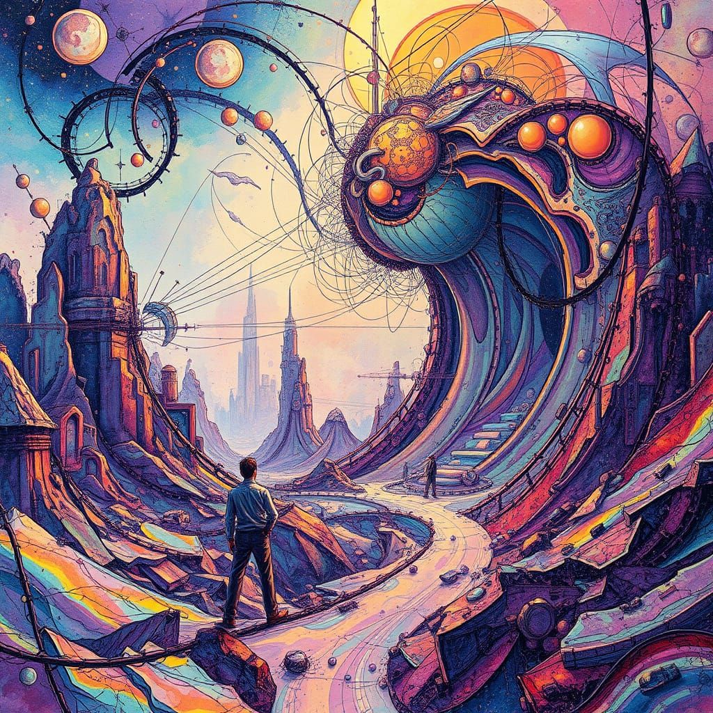 Surreal Quantum Dreamscape in Vibrant, Iridescent Hues