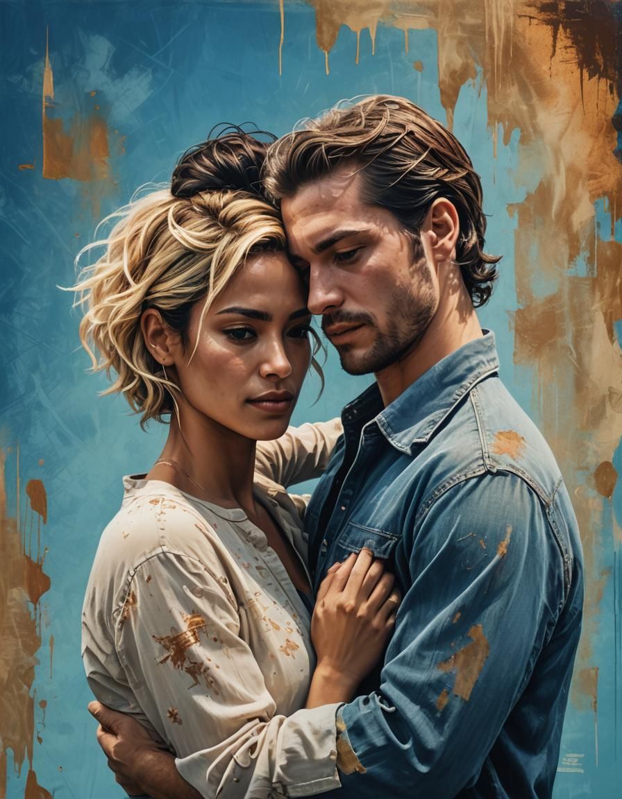 Young couple; a young white male(thin build, late 30s, black hair) and a young Latina woman (short blonde hair with brow...