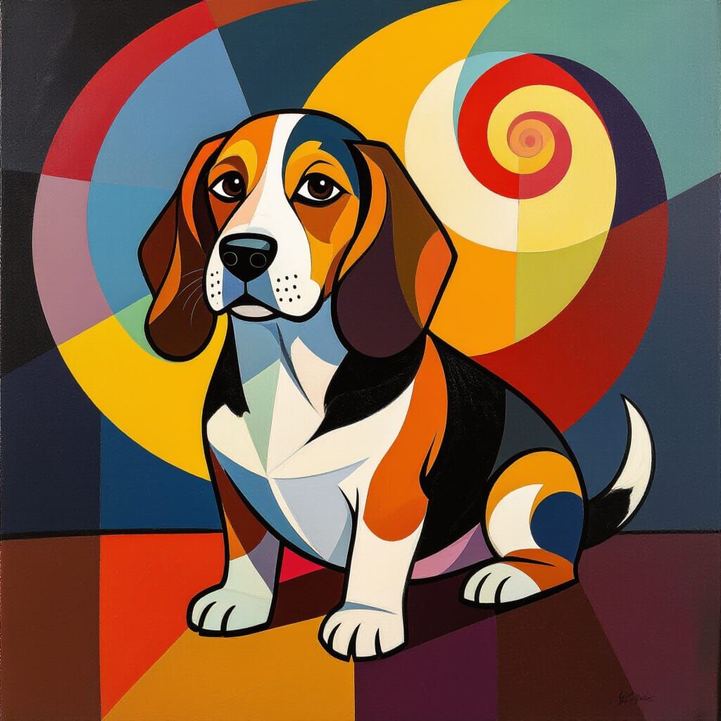 Bassett Hound with Colombo: Kandinsky-Inspired Abstract Art