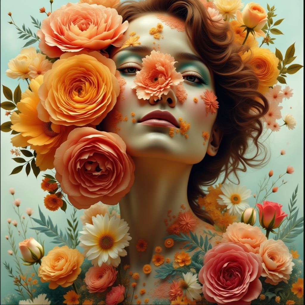 Brilliant Flower Woman with Rose Tapestry Background