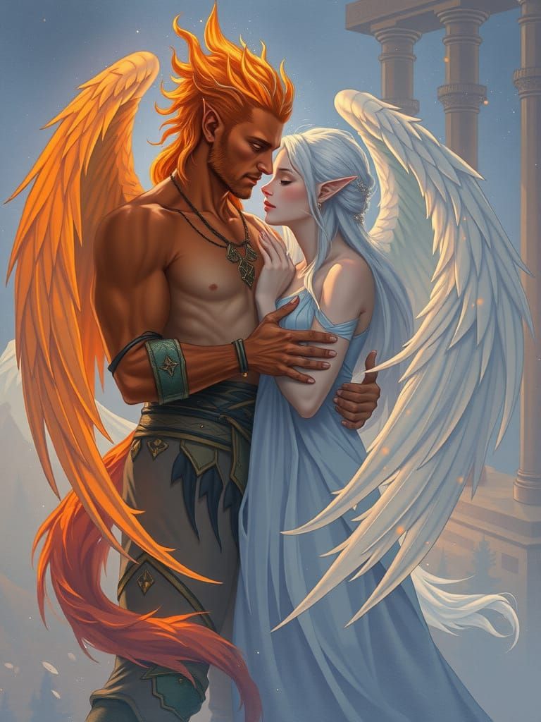 Celestial Lovers Embrace Under Ethereal Moonlight