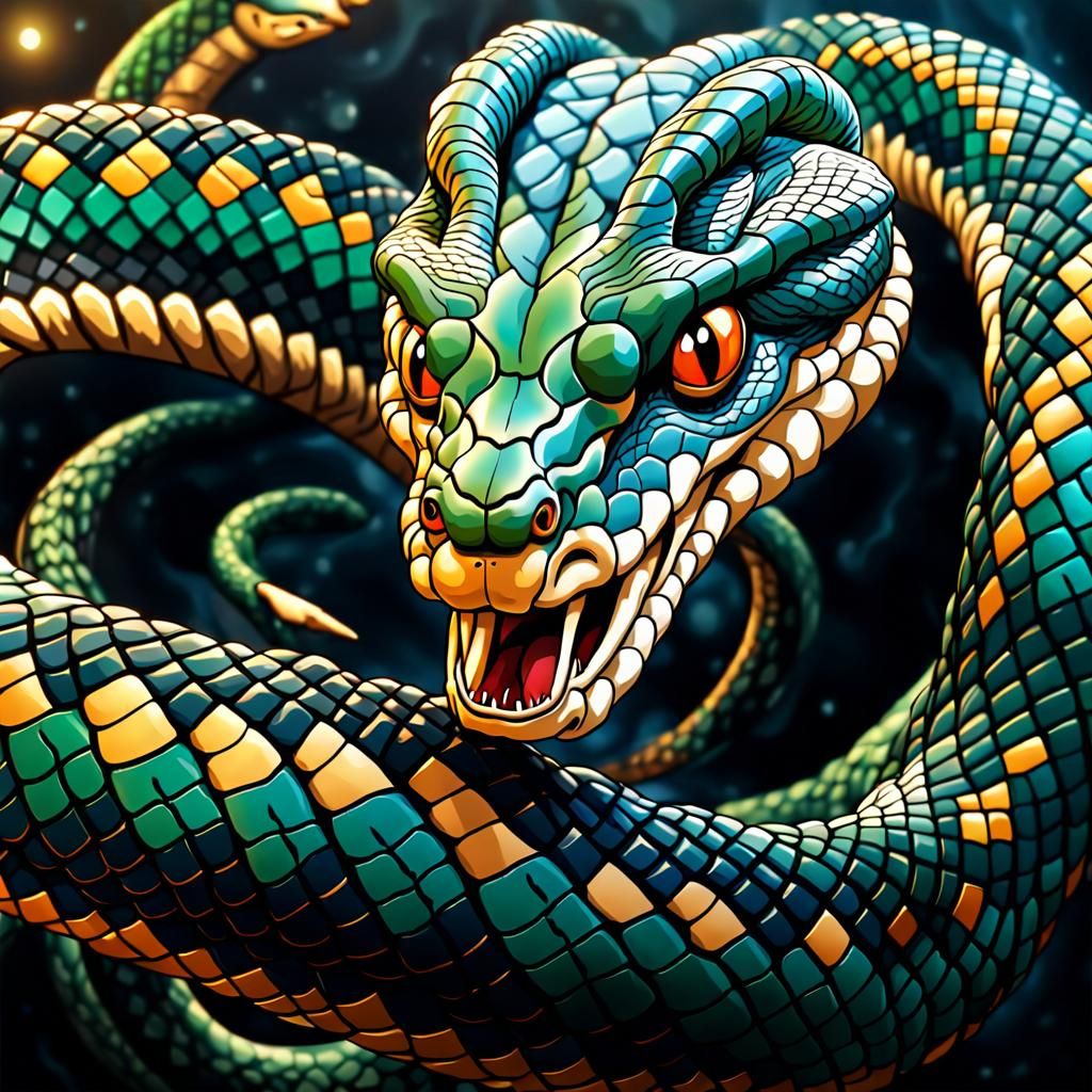 Snake Head Circle Logo in Comic Art Style