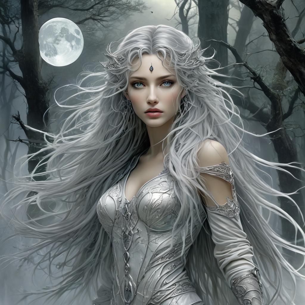 Ethereal Lunar Goddess in Dreamy Forest