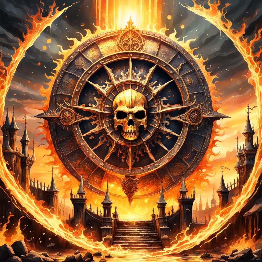 Golden Sun in Dark Fantasy Watercolor Style