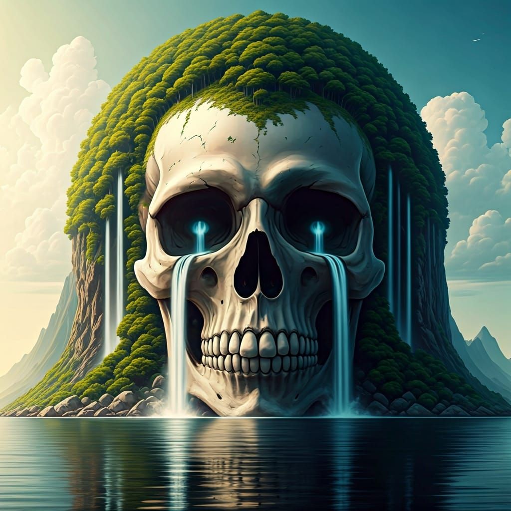 Surreal Skull Island Waterfall in Atmospheric Lighting