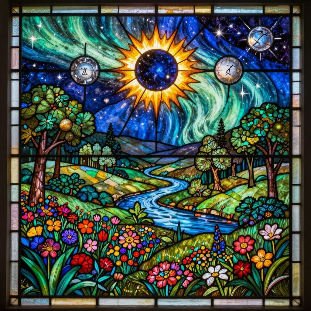 Stained Glass Valley with Cosmic Eclipse