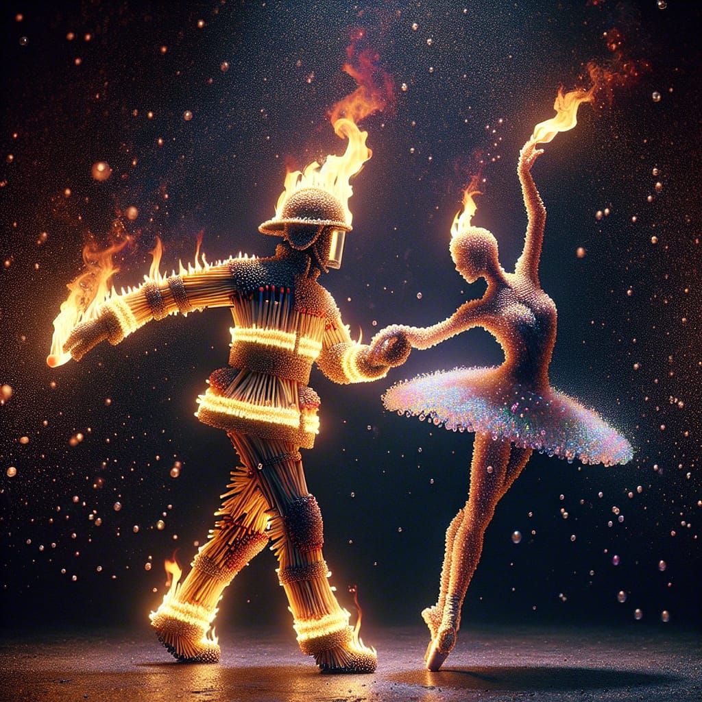 Fire and Bubbles Waltz in Surreal Dreamscape