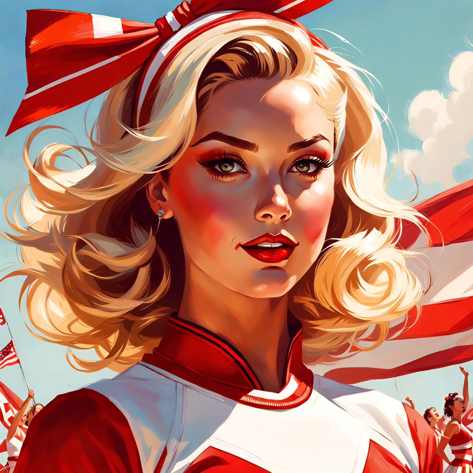 Cheerleader Portrait in Pin-Up Illustration Style