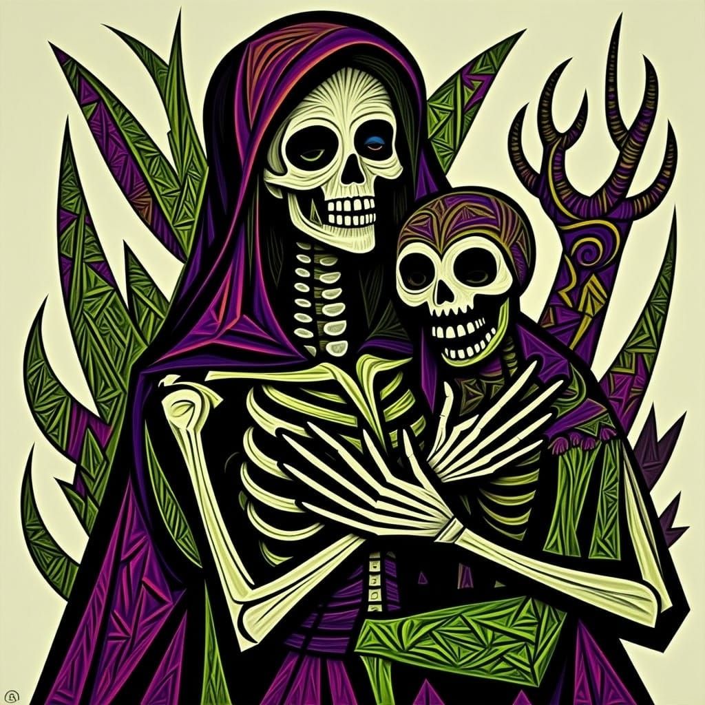 Skeleton Woman's Wholesome Abstract Embrace