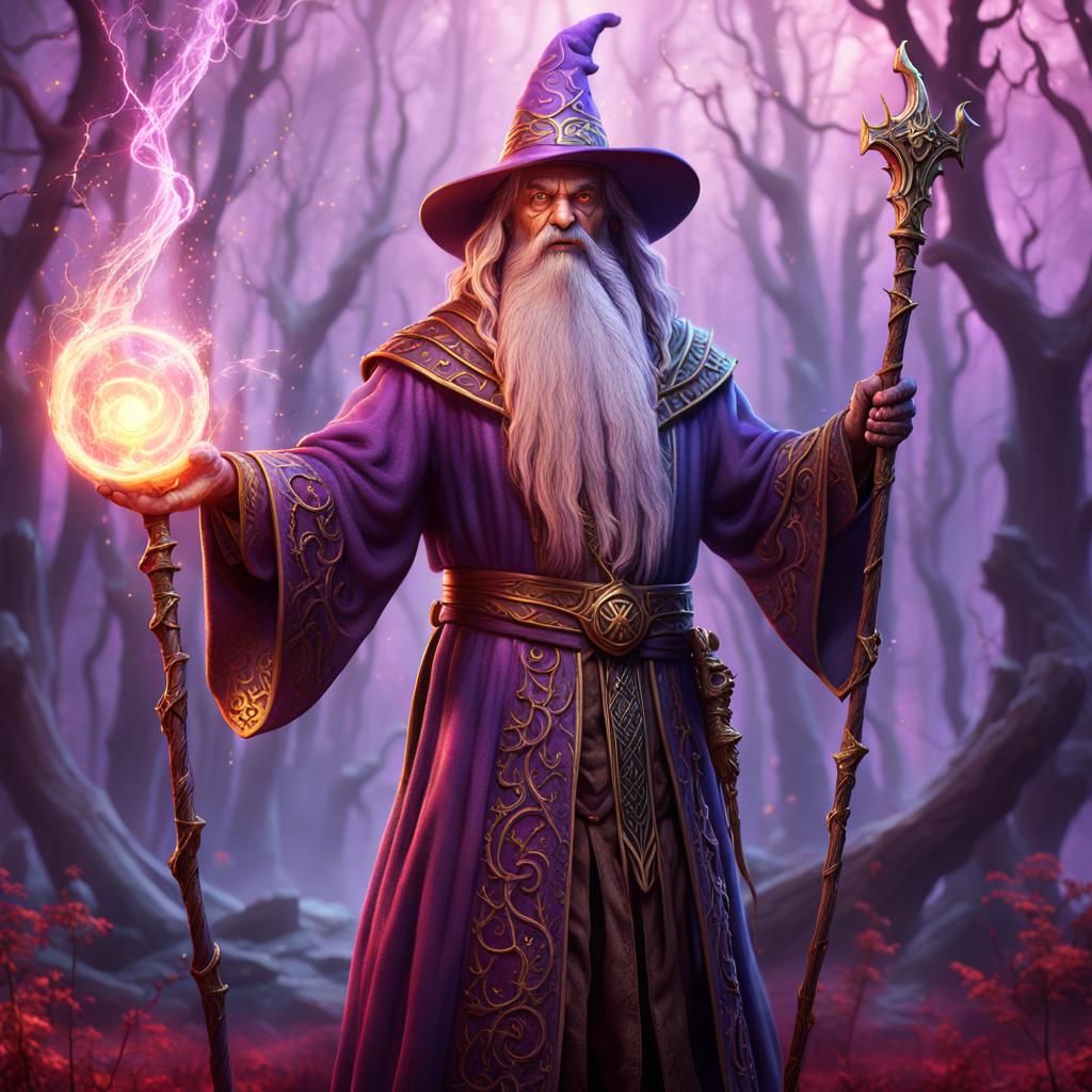 Mystical Wizard Casting Spell in Magical Realm