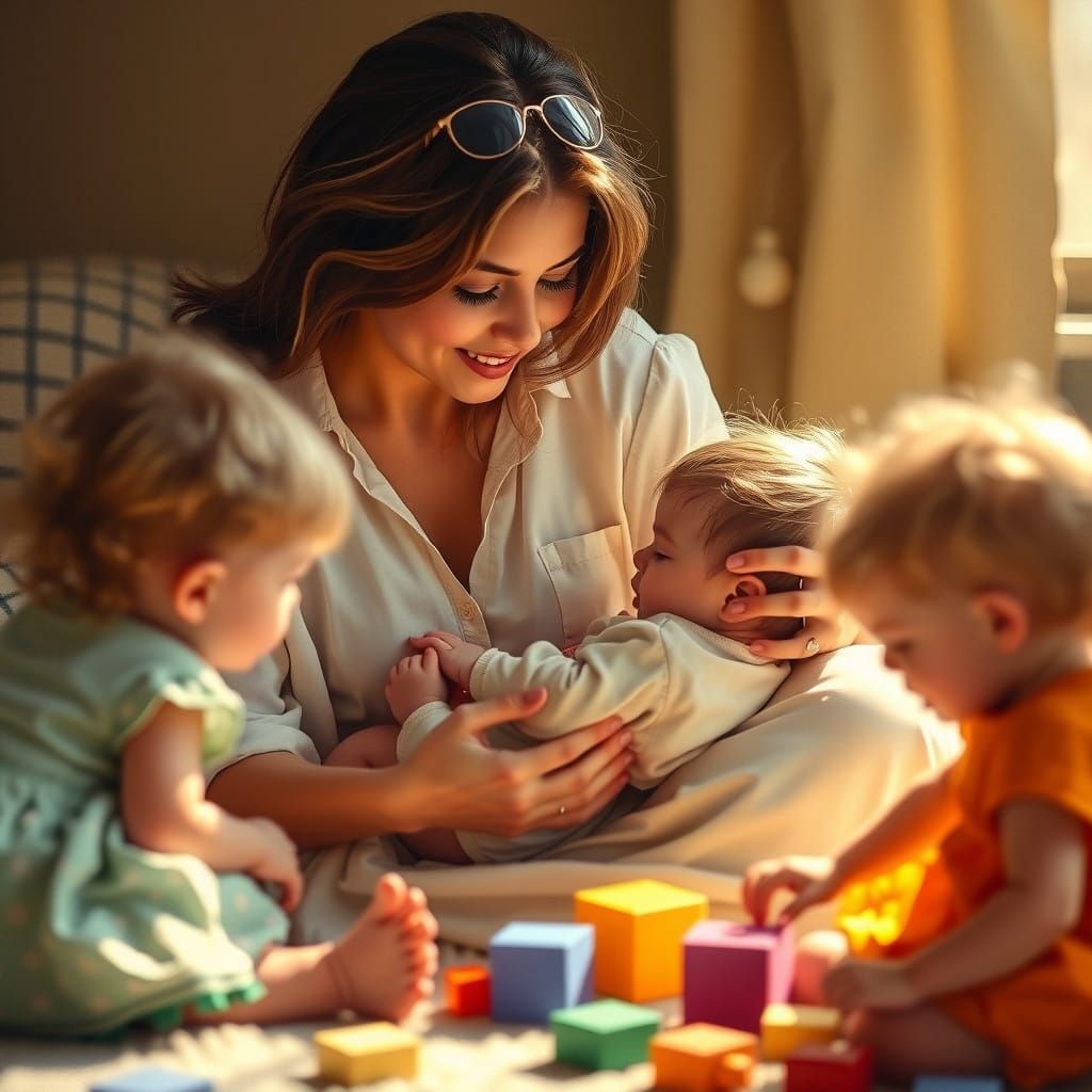 Motherly Love in a Peaceful Home Scene