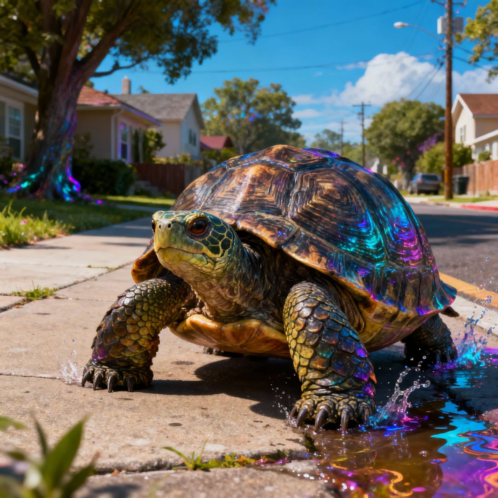 Detailed Matte Painting of a Turtle on a Sidewalk