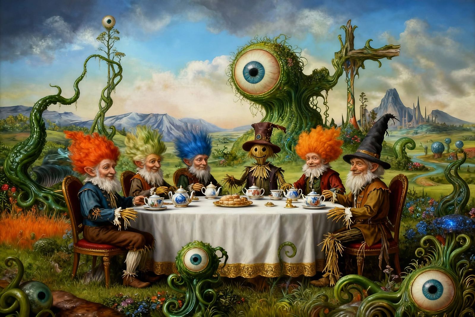 Dwarves and Scarecrows Tea Party in Otto Rapp's Universe