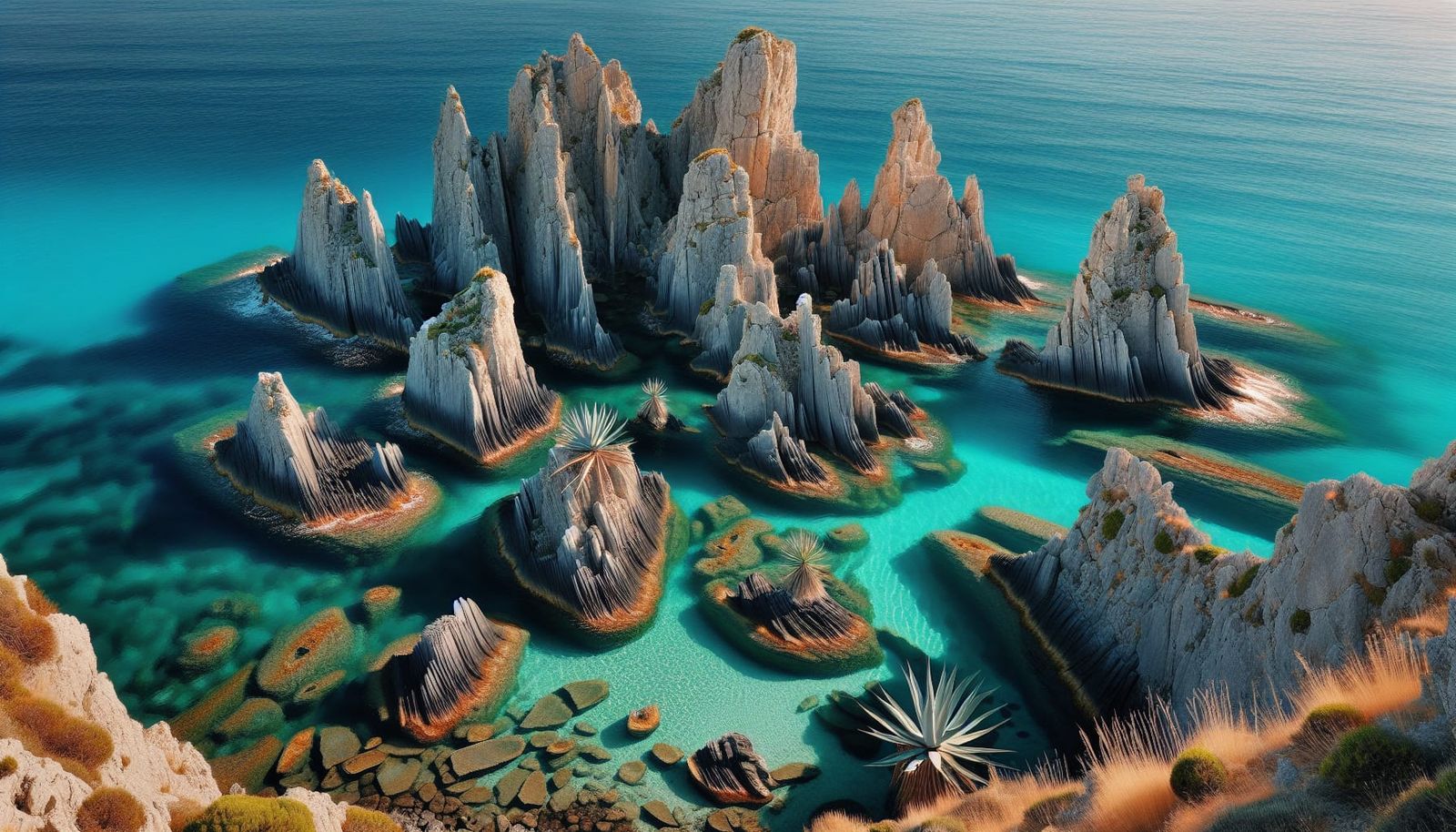 Majestic Coastal Landscape with Azure Waters and Jagged Rock...