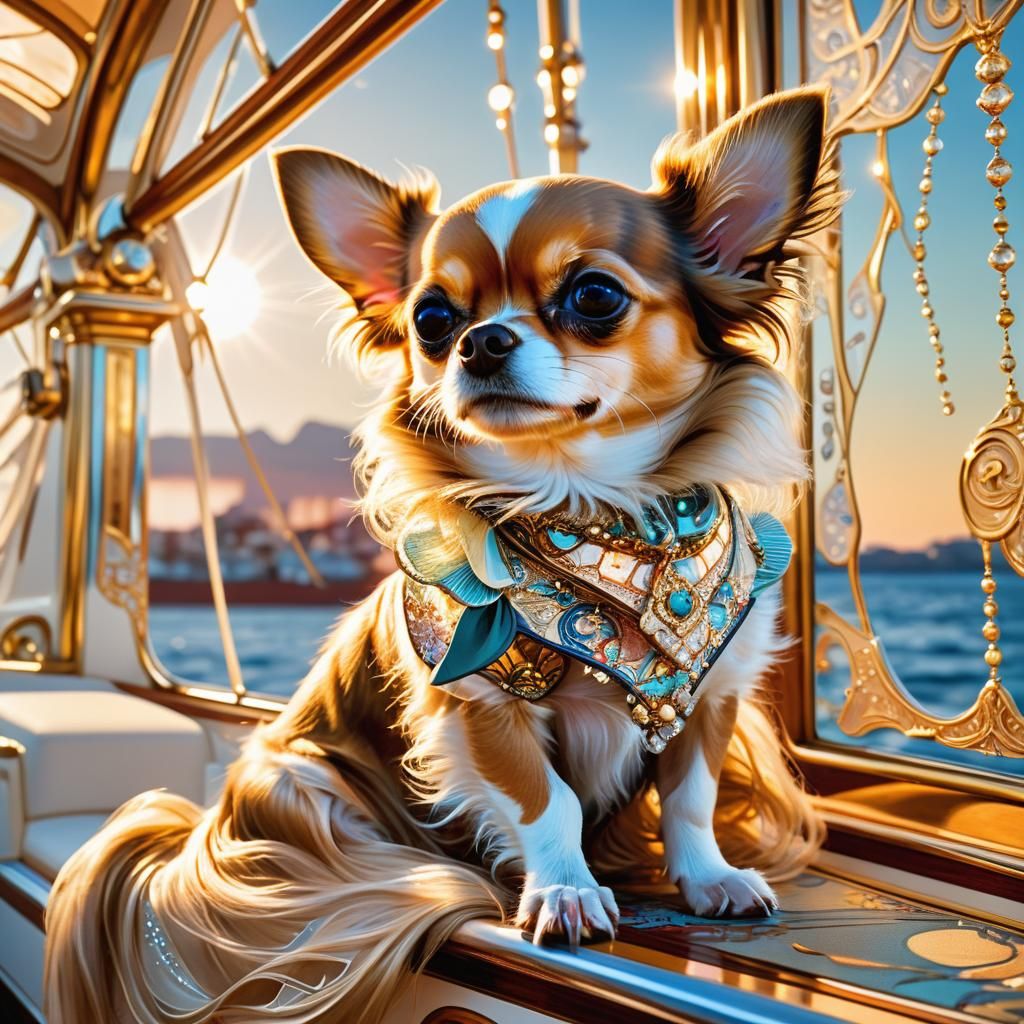 Chihuahua on Yacht in Art Nouveau Style