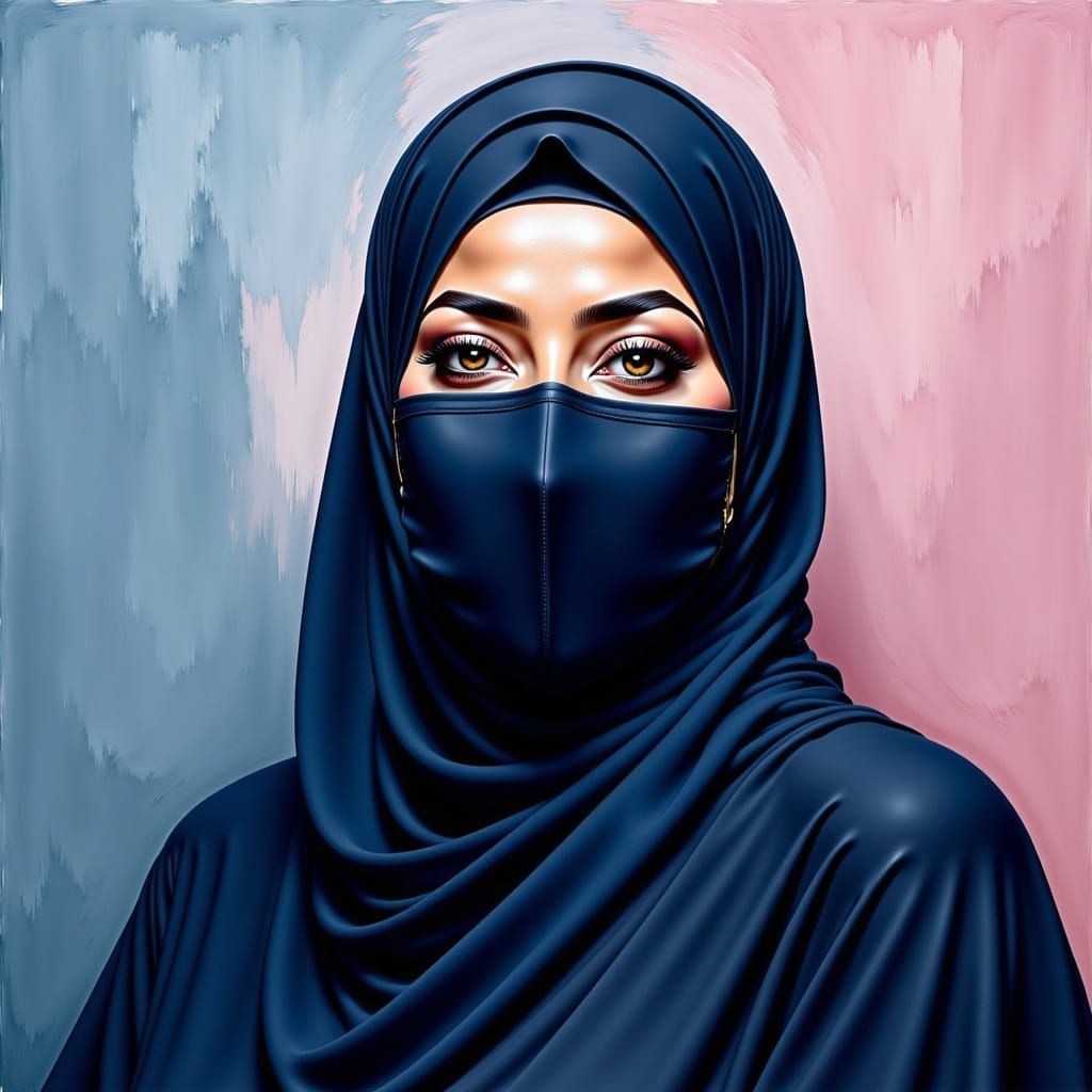 Hijabi Woman in Dark Blue with Floral Accents