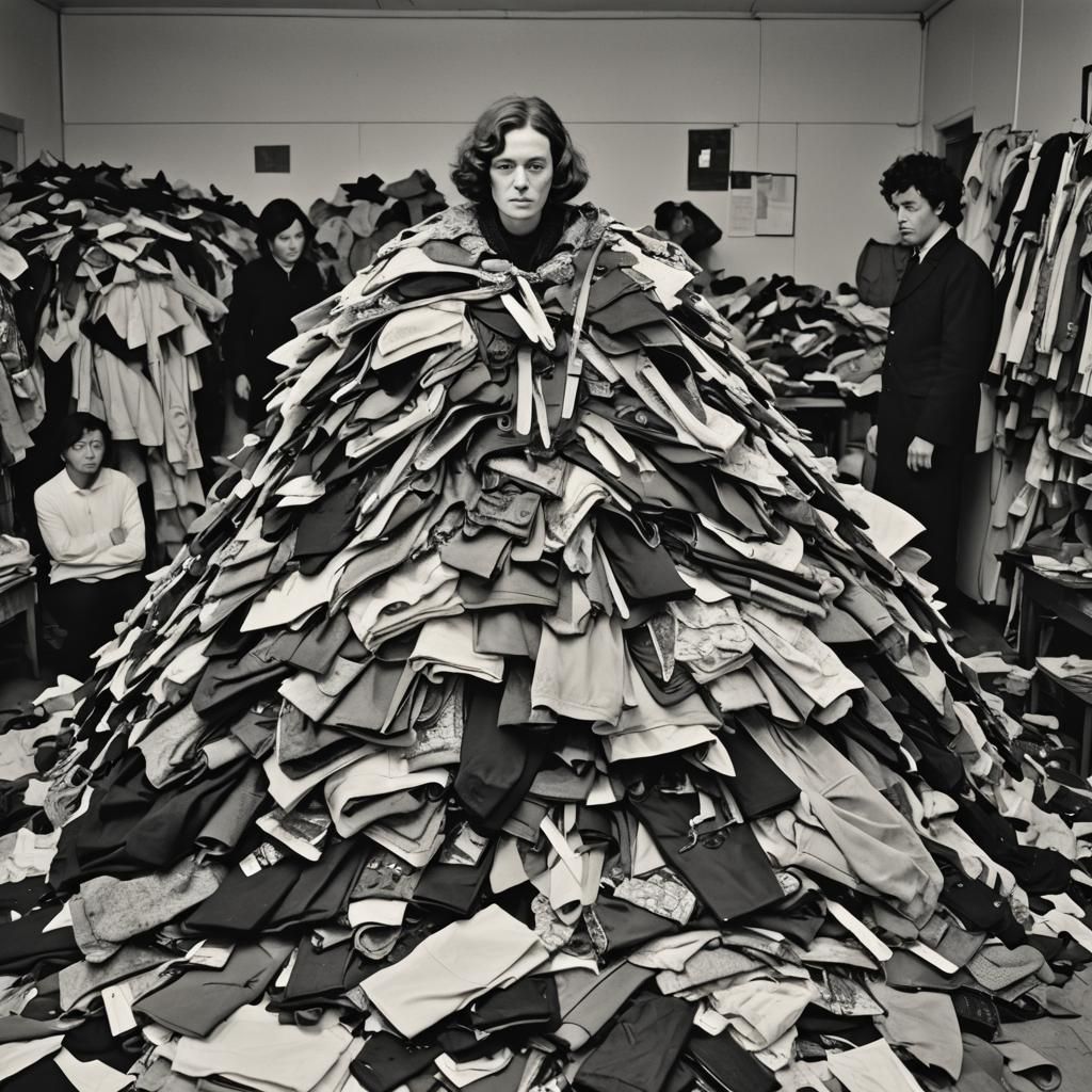 Monochrome Photo of a Person Made of Clothes