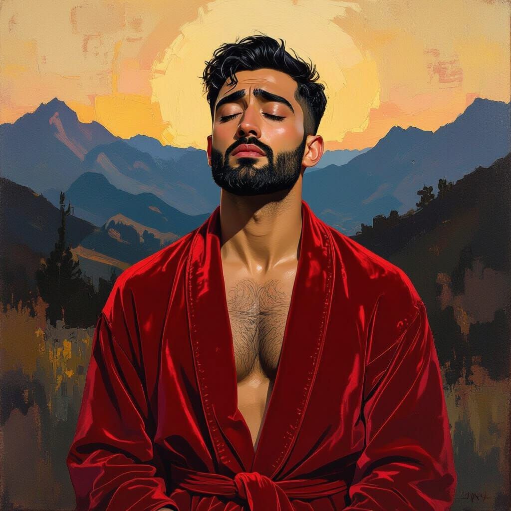 Crying Man in Red Robe, Impasto Oil Painting