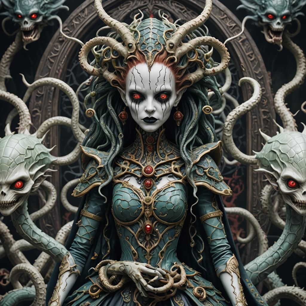 Gothic Porcelain Extraterrestrial Hydra Doll in Detailed Mat...