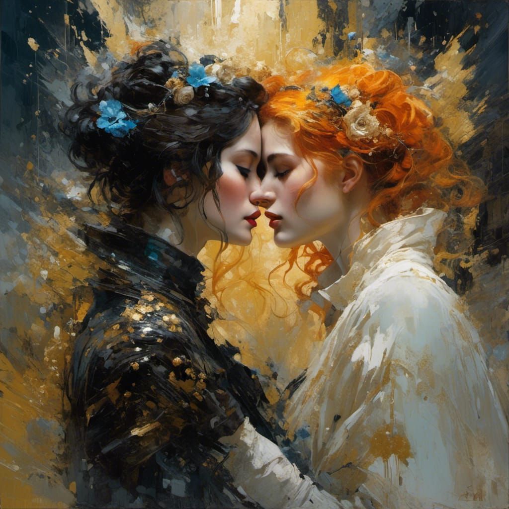 Lesbian Lovers Embrace: Hyperreal Speedpaint Poster Art