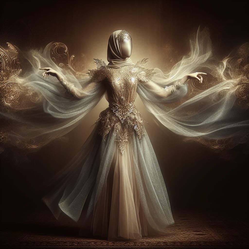 Elegant Woman Center Stage with Elaborate Dress