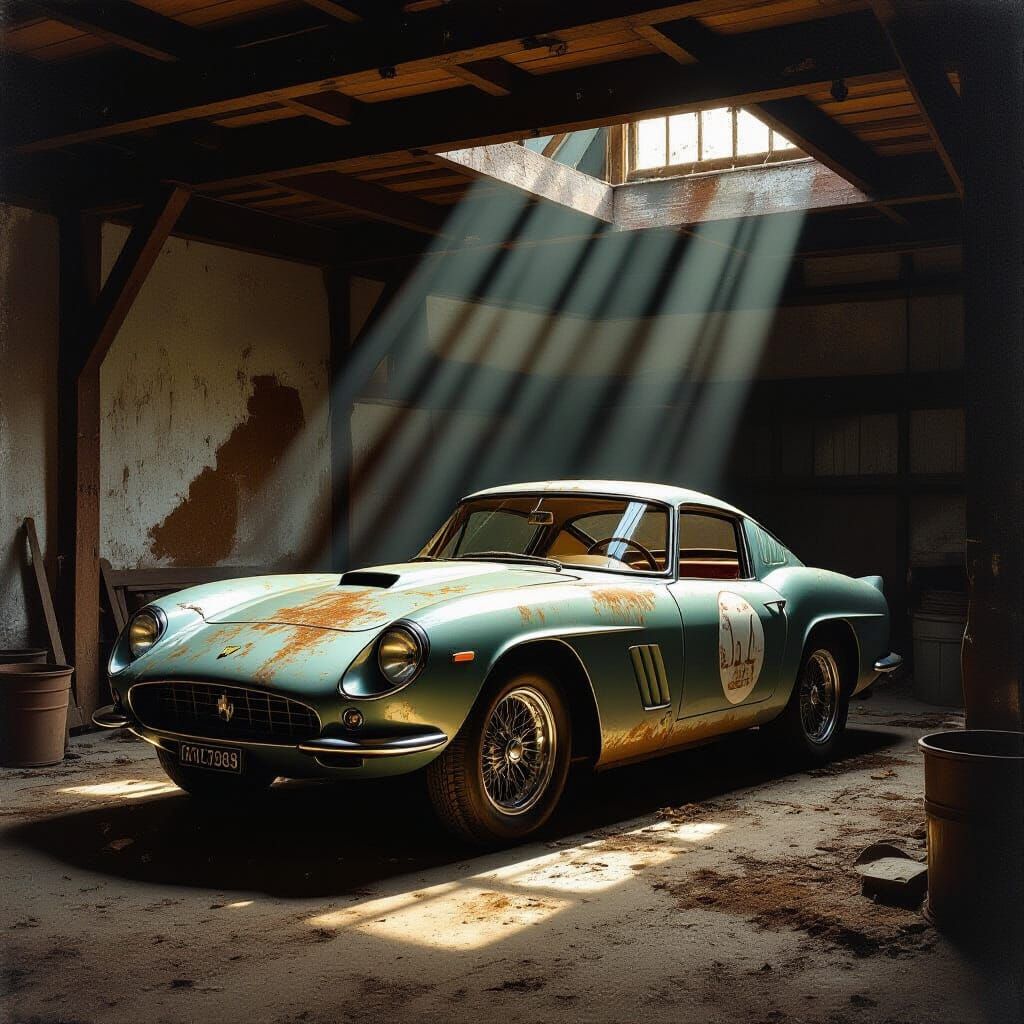 Vintage Italian Sports Car in Dusty Garage