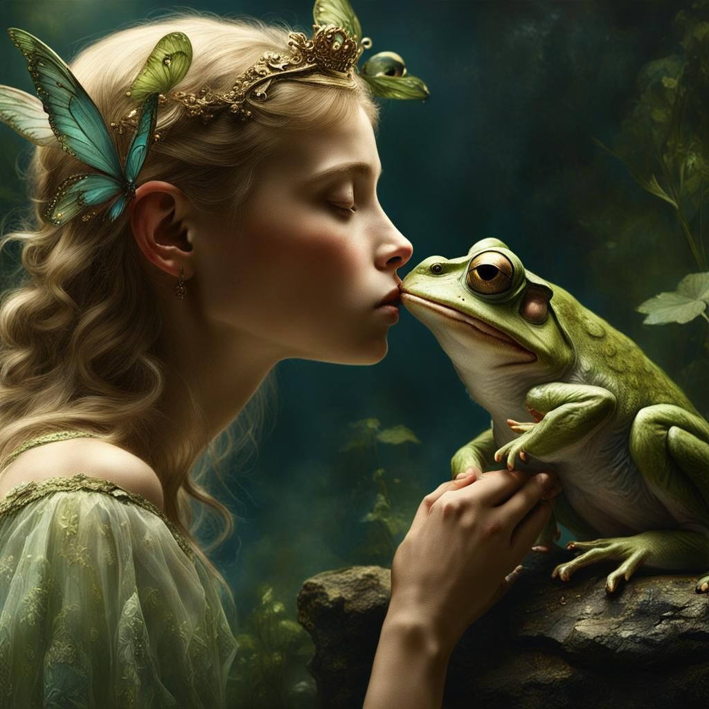 Fairy Kisses Frog Prince: Matte Painting Portrait