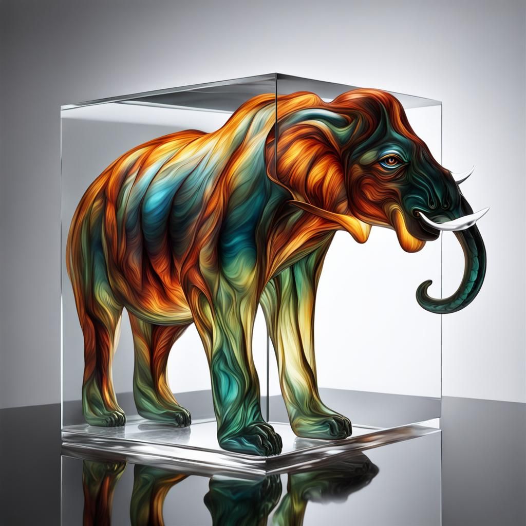 Wild animals made of glass digital art fantastical photorealistic polished radiant