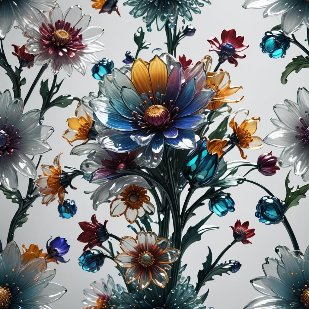 Detailed Glass Flower on White Background