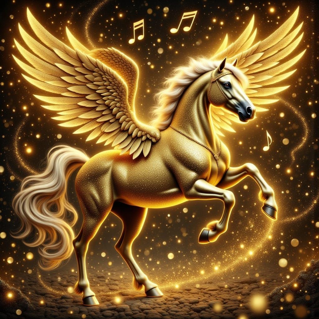 Golden Pegasus with Piano Key Wings