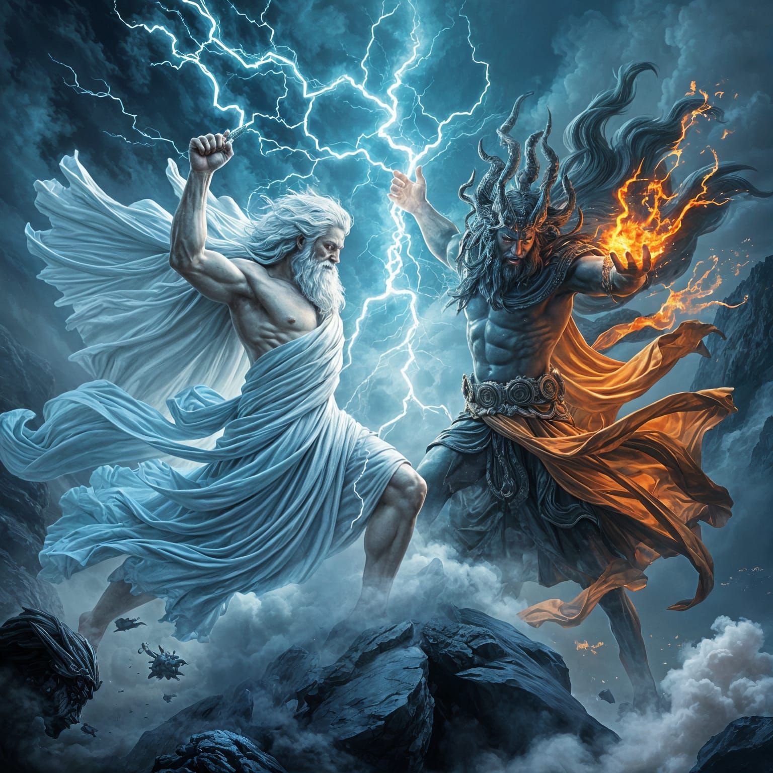 Ethereal Fantasy Gods Engage in Epic Battle