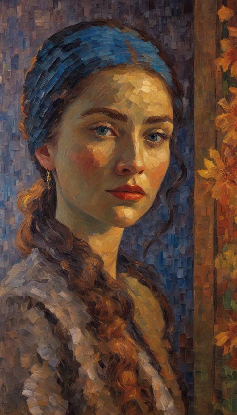 Stunning Woman in Post-Impressionist Impasto Style