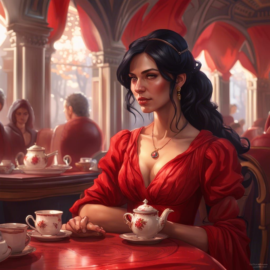 Noble Woman Attending Tea Party: Digital Portrait