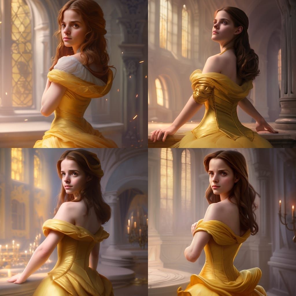 Belle in Golden Gown: Hyperdetailed Fantasy Portrait