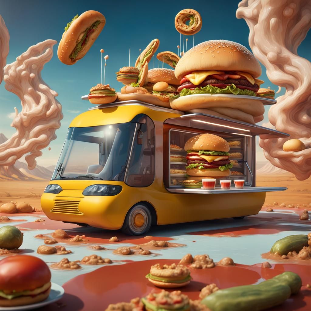 Futuristic Surrealism: Flying Food Truck Masterpiece
