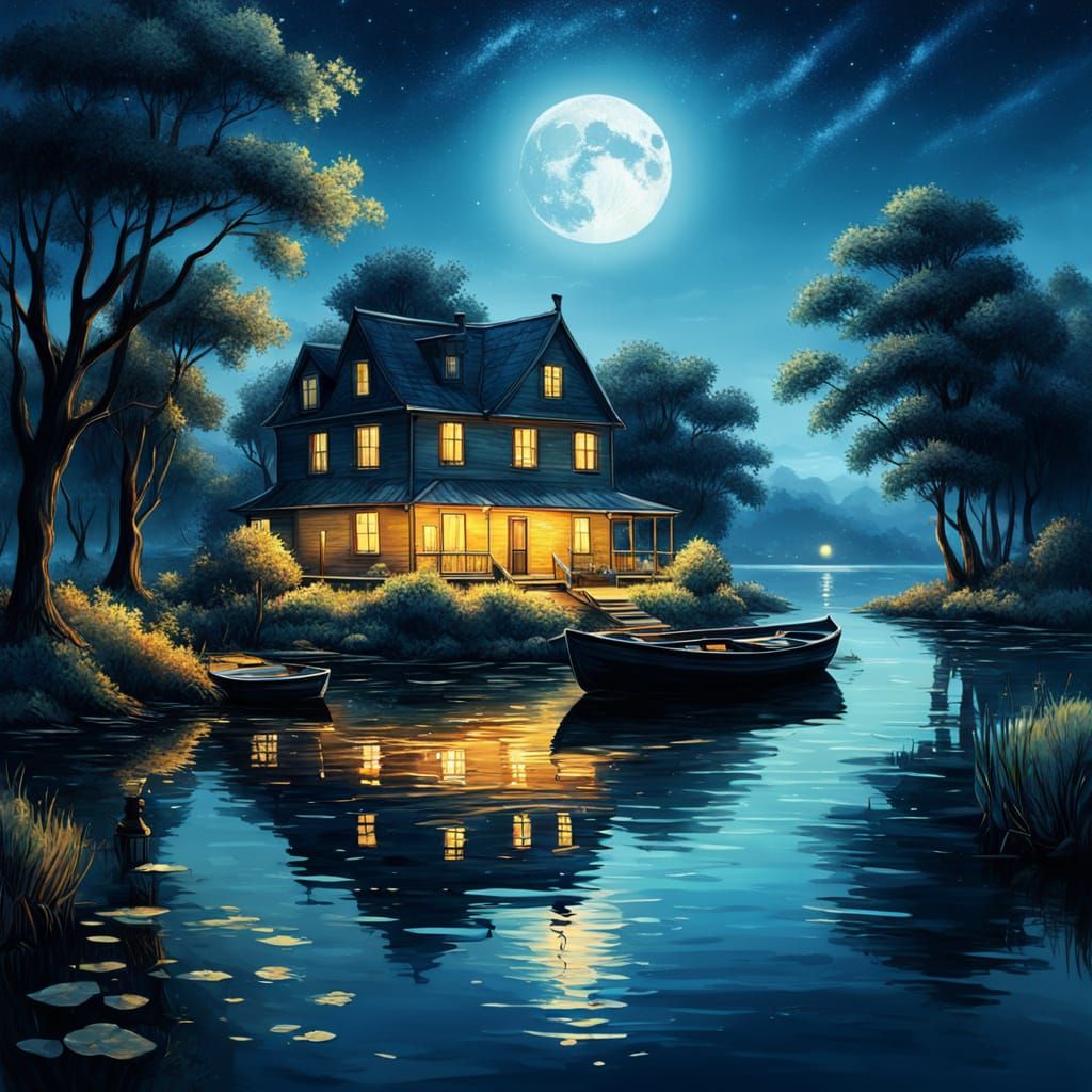 Whimsical Nightscape of a Serene Island Paradise