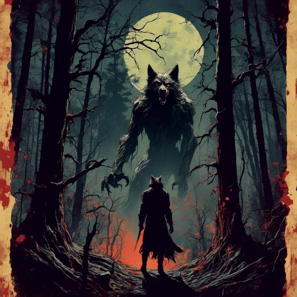 Werewolf Halloween Poster in Mike Mignola Style