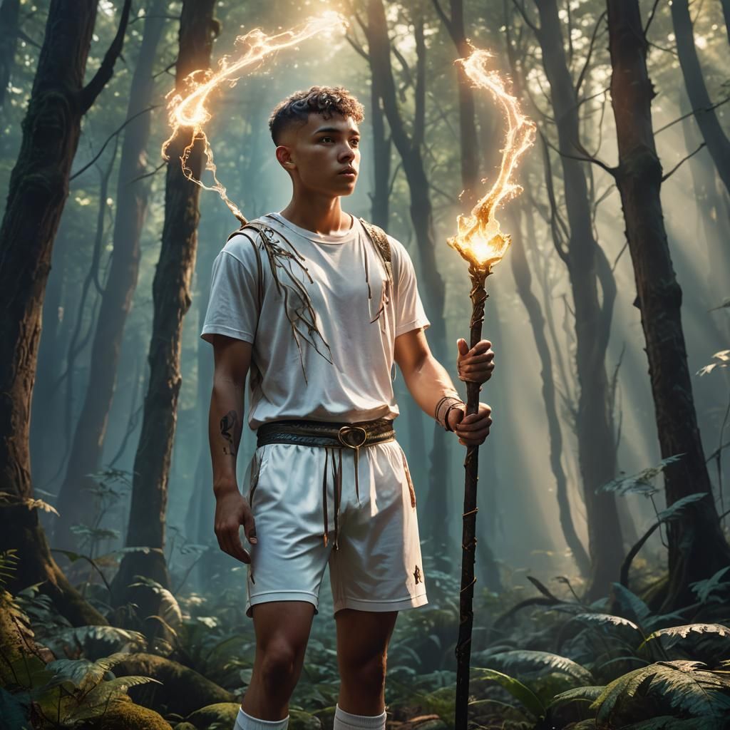 Mystical Forest: Young Man with Fantasy Staff