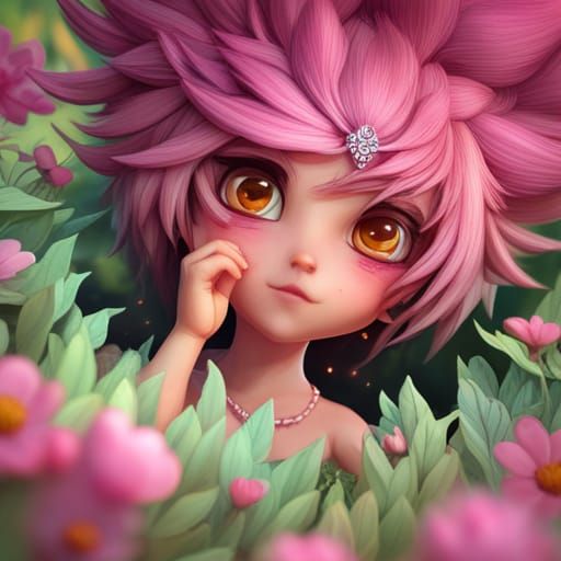 Furry Chibi Pink Animal in Detailed Fantasy Art