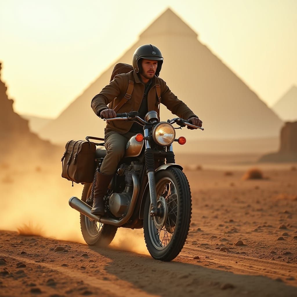 Epic Desert Adventurer Rides Across Dunes in Cinematic Style
