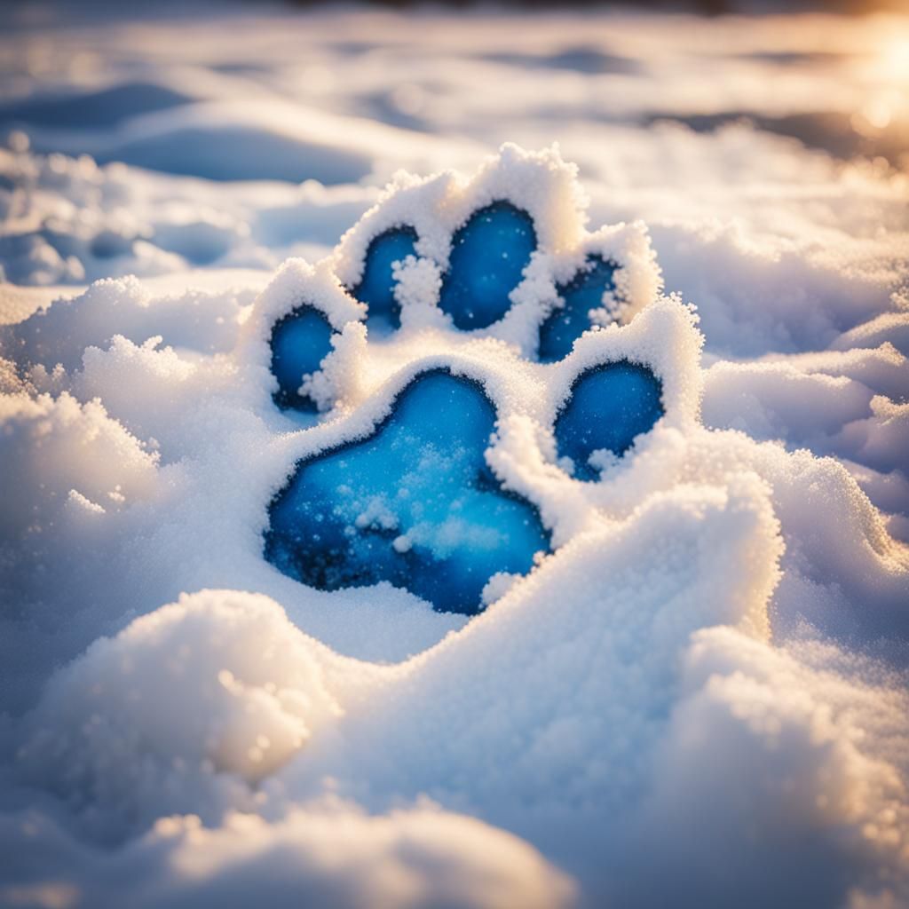 Hyperrealistic Dog Paw Print in Snow
